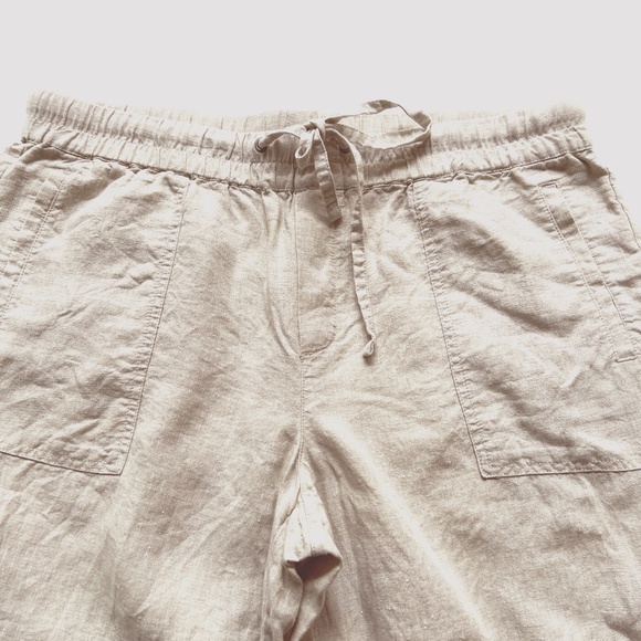 Lord & Taylor Tapered Pants Size L 100% Linen Cream Elastic Waistband Pockets - Picture 3 of 8